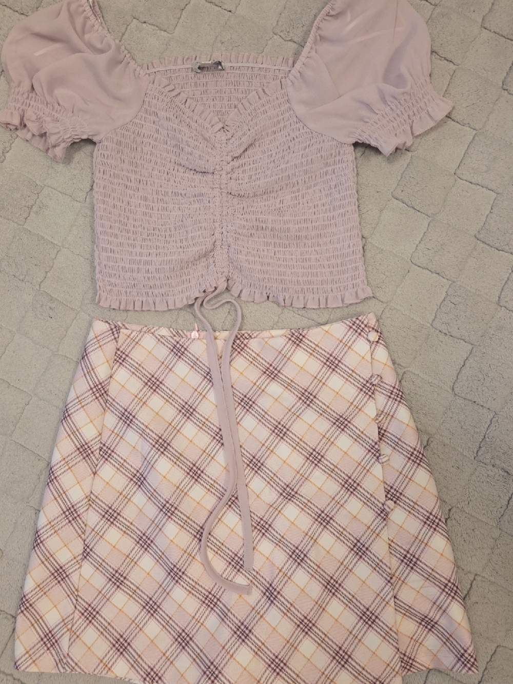 Light Purple Plaid A-Line Shirt & Skort - Juniors